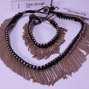 NordstromTreasure and Bond Sead Fringe Choker Necklace Bracelet NWT 130 GOLD BLA